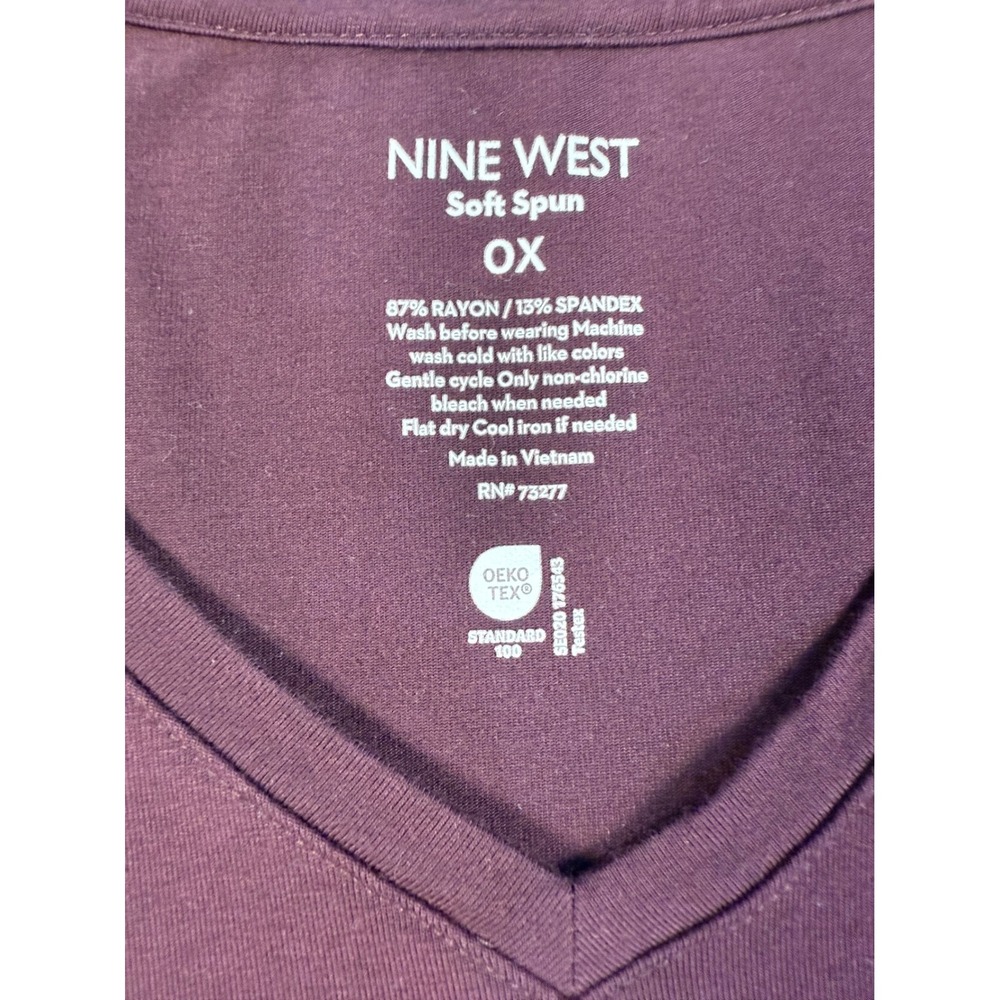 Nine West Soft Spun V Neck Long Sleeve Shirt Plum OX‎ Top Everyday Layering Soft - Picture 4 of 8